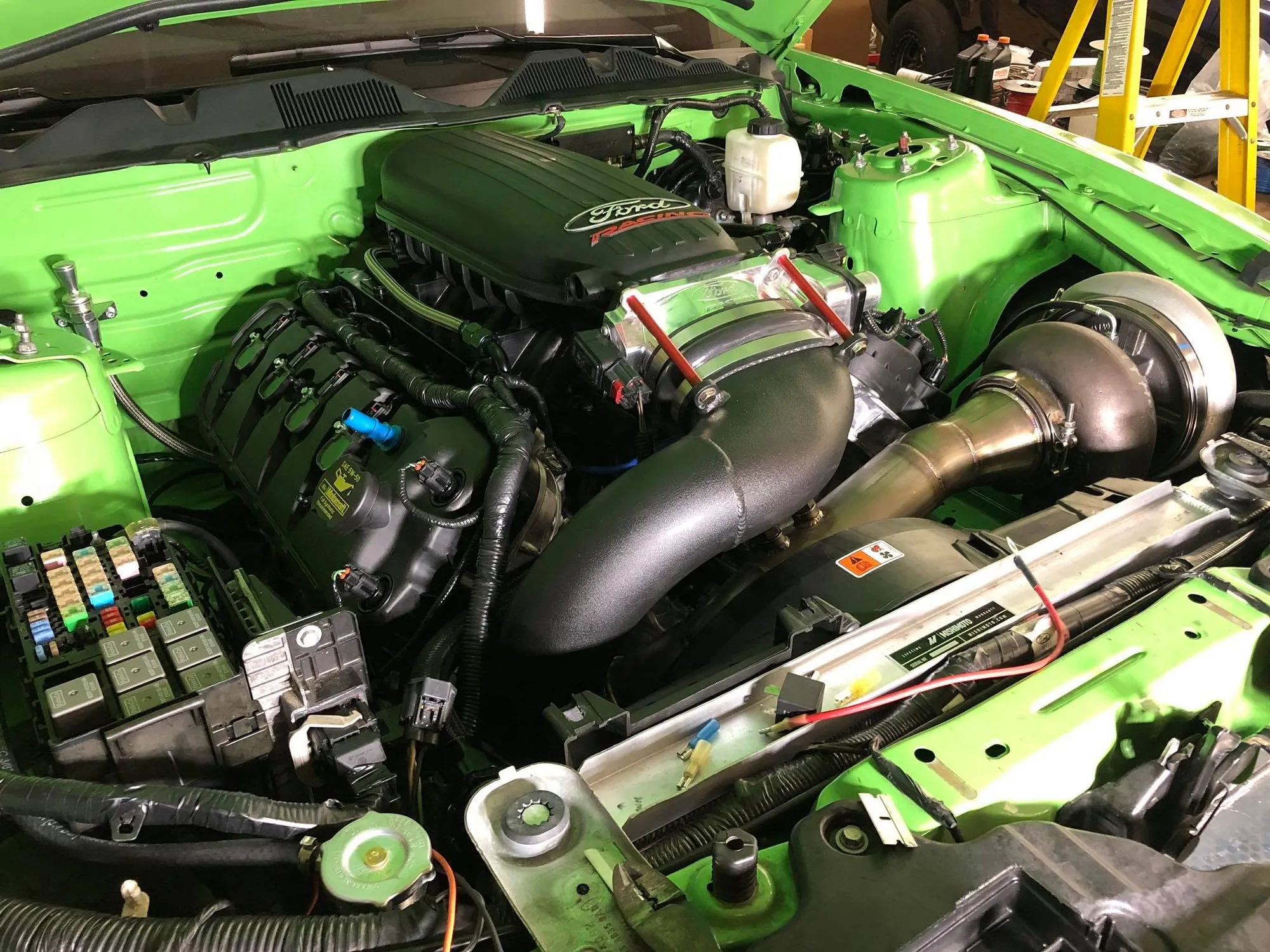 A turbocharged LS engine bay